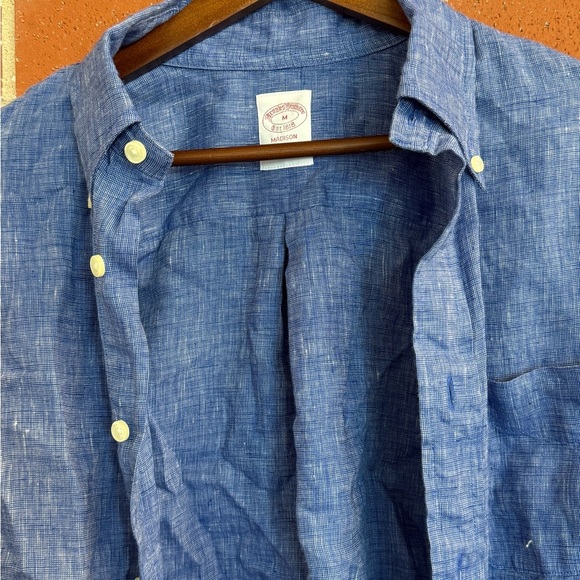 Brooks Brothers Madison Linen Button Down Shirt Men’s Medium Blue Long Sleeve - Picture 2 of 5